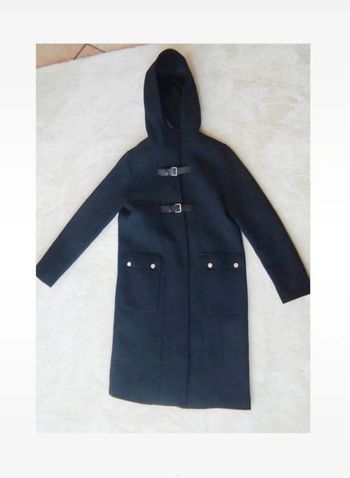 Sublime manteau chic veste élégante caban mi long Caroll XS bleu marine avec capuche neuf