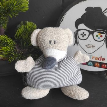 bebe confort doudou souris B balbassar hochet blanc bleu rayé rayures Billes