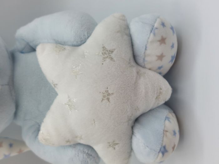 Peluche doudou ours bleu blanc beige gris INTERBABY bonnet étoiles argent 25 cm - photo numéro 2