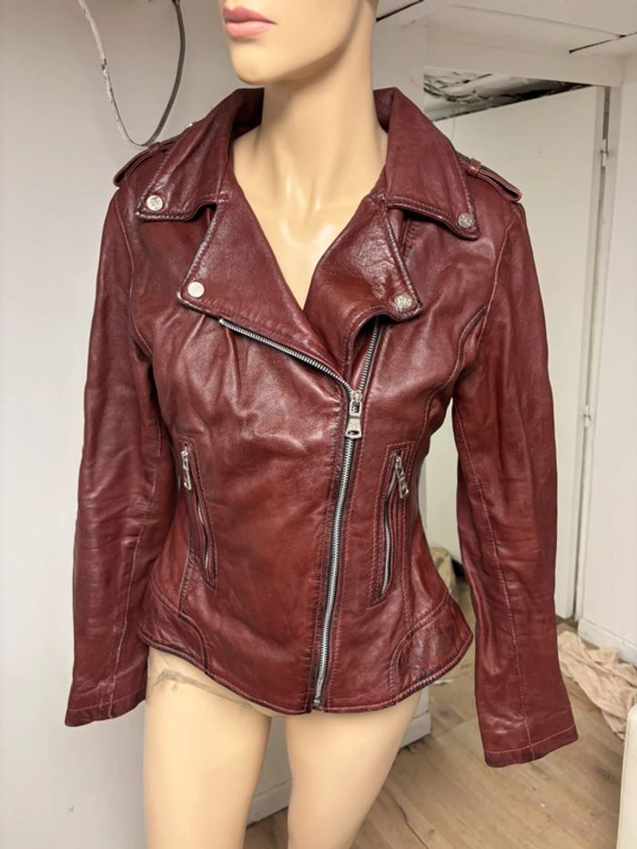 Perfecto en cuir véritable bordeaux femme - photo numéro 13