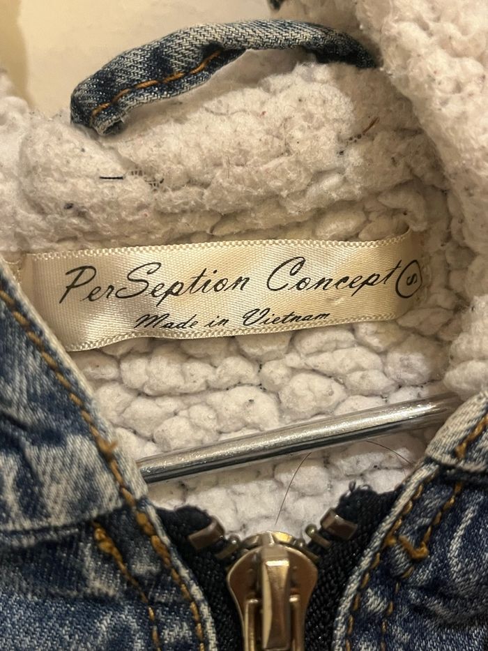 Veste en jean cropped resserrable moumoute perseption conception taille S/36 - photo numéro 2