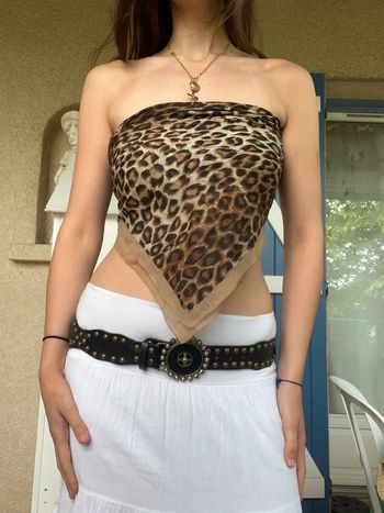 Top bandeau carré de soie léopard lin coton bohème champêtre hippie bohemian