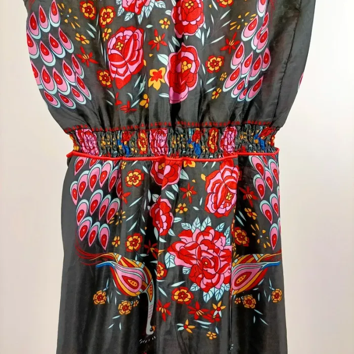 Robe longue bohème grise à fleurs multicolores taille S style ethnique été fluide A1334 - photo numéro 10