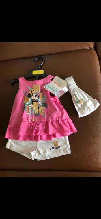 Ensemble tee shirt short fille minnie disney 60 cm 3 mois