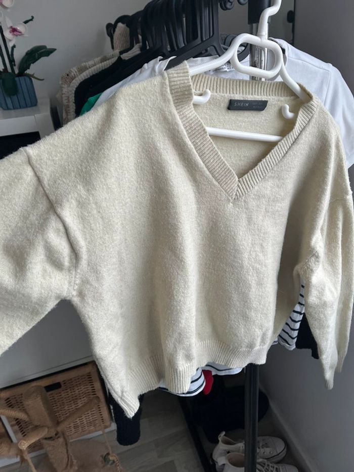 Pull col V vert pastel - photo numéro 3