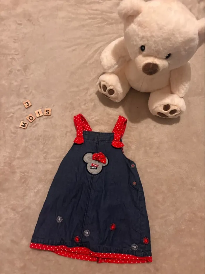 Robe salopette en jean Minnie - 3 mois