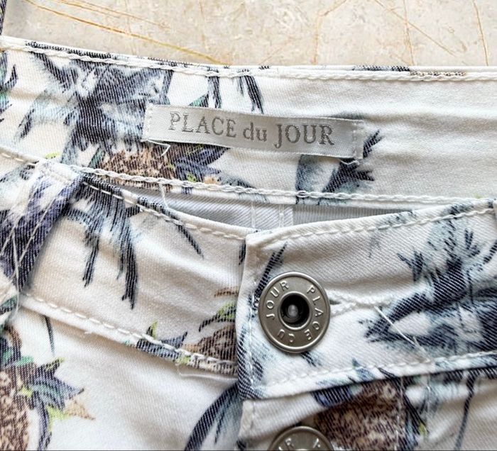 Jean slim taille haute blanc à motifs floraux multicolores place du jour taille 36 S - photo numéro 3