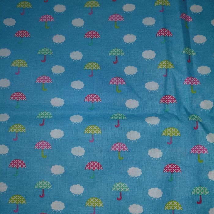 Stof- coupon de coton bleu petits parapluies - photo numéro 2