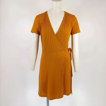 robe portefeuille jaune moutarde trafaluc - cache coeur cotelée - taille S - A312
