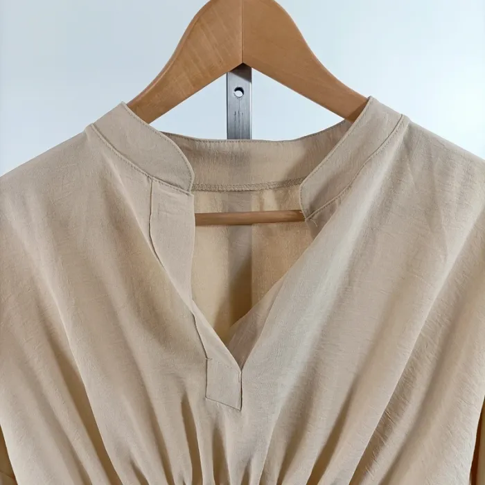 Tunique beige manches longues taille froncée col tunisien fluide T1 A1438 - photo numéro 2