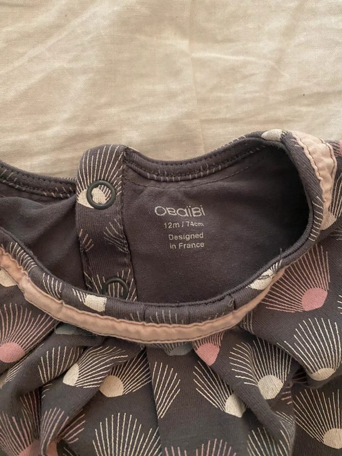 Tunique grise avec motif rose Obaïbi 12 mois - photo numéro 3