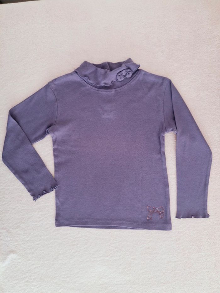 Ensemble Grain de Blé 36 mois : robe chasuble motif liberty parme et t-shirt manches longues violet - photo numéro 3