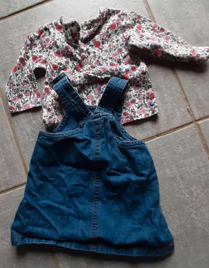 Ensemble salopette jeans tee shirt ml fille 3mois - photo numéro 2