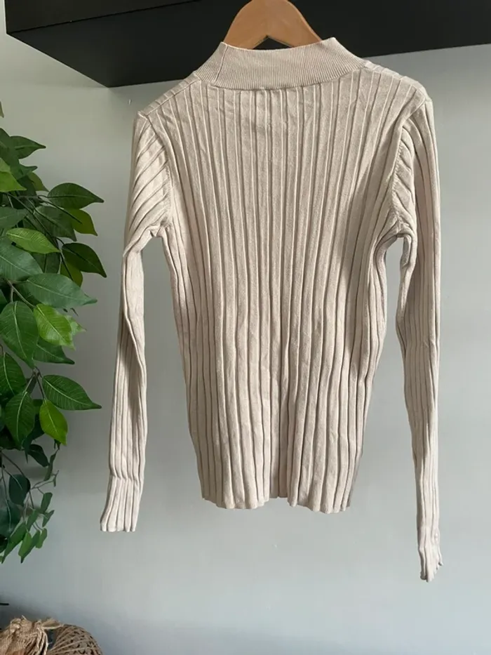 Pull élastique crème côtelé relief basic col rond Etam - photo numéro 2