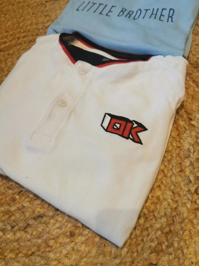 Lot 2 hauts 1 polo long orchestra 8 ans blanc 1 t shirt lonh littlr brother - photo numéro 2