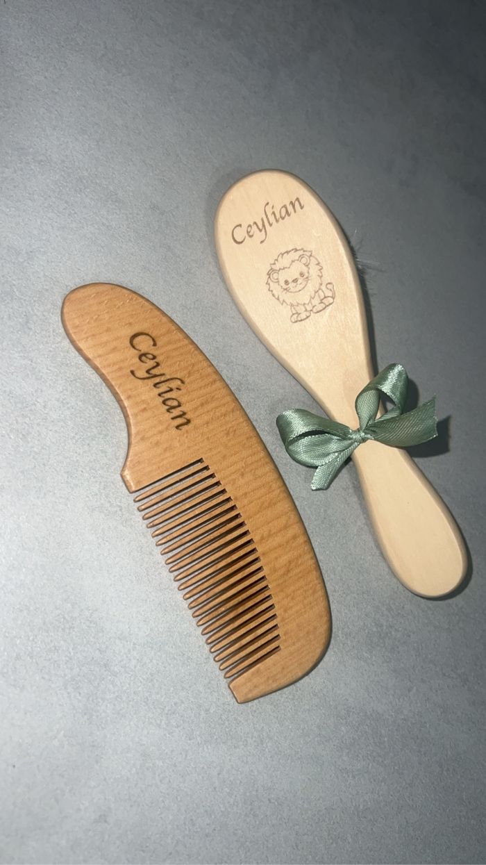 Ensemble de brosse et peigne en bois pour bébé personnalisé - photo numéro 6