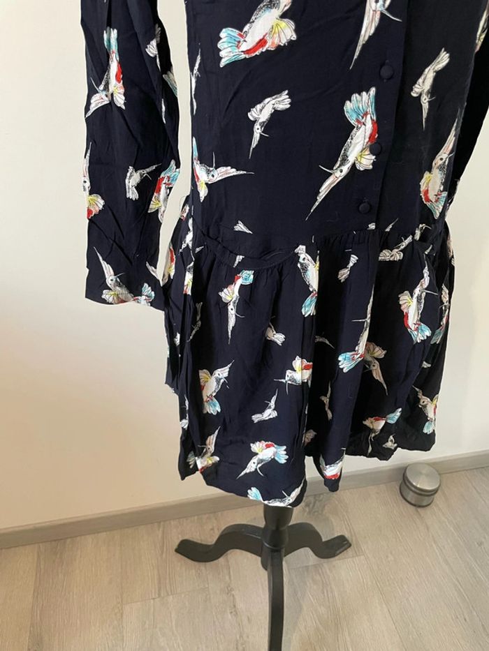 Robe à manches longues col V bleu marine à motifs multicolore boutons devant daphnéa taille S - photo numéro 5