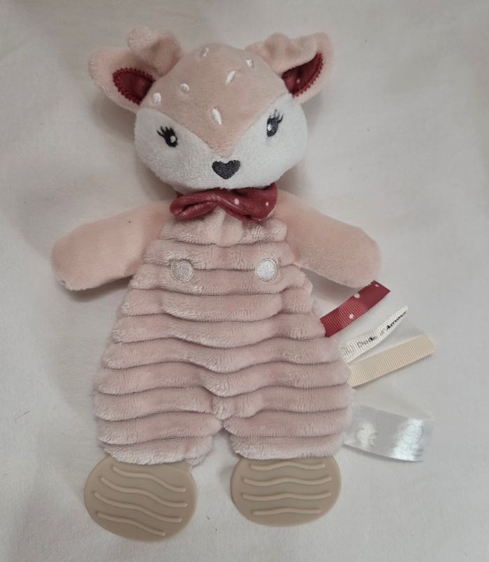 Doudou plat Biche beige et blanc - Dentition- Dodo d'Amour