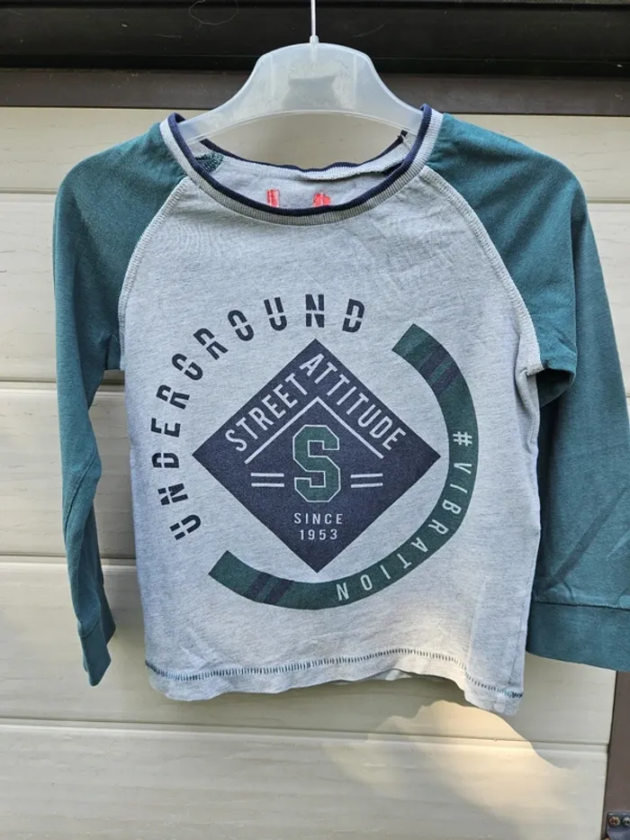 T-shirt de pyjama garçon - Taille 4 ans - Tissaia - Gris et vert - photo numéro 3