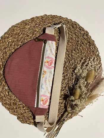 Sacoche banane enfant fait main en velours côtelé vieux rose,