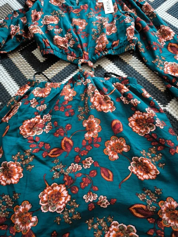 Robe fleurie Minkpink  Olivia in teal Taille M  Neuve - photo numéro 2