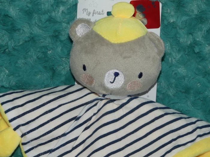 Doudou ours petit pêcheur Orchestra jaune bleu blanc🐻neuf - photo numéro 2