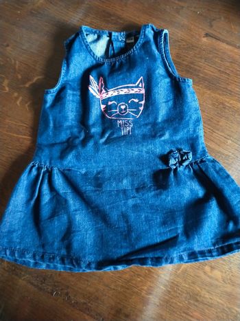 Jolie robe en jeans avec tête de chat 12 mois