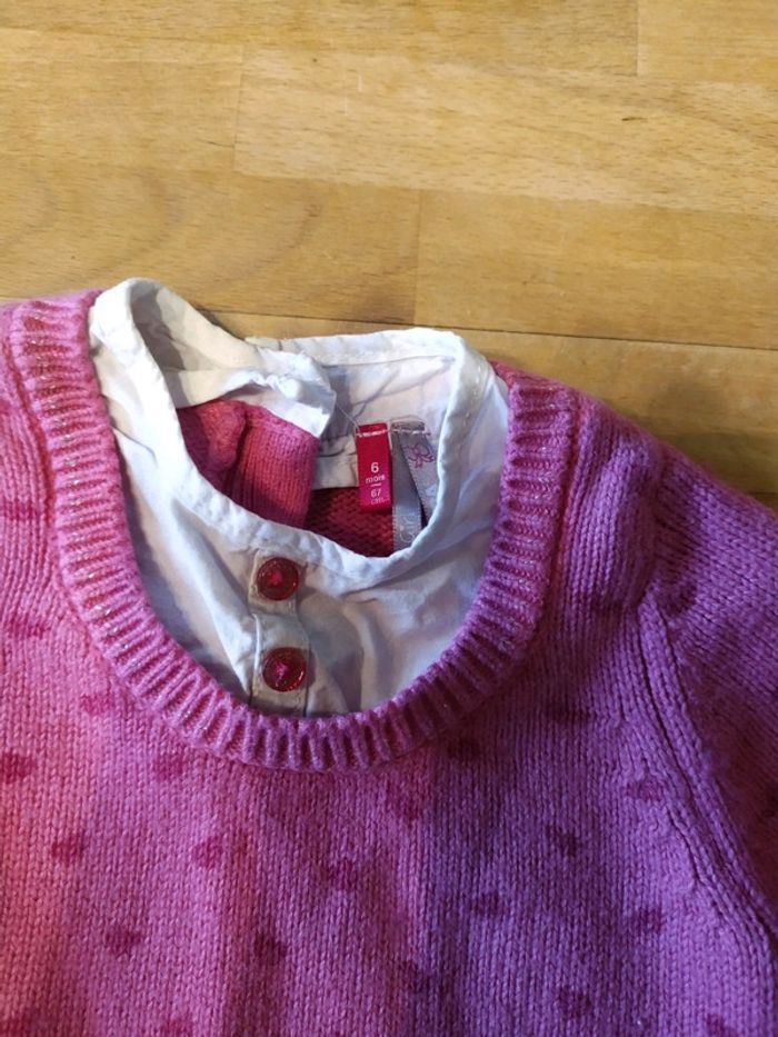 Pull rose effet "chemise" intégrée 6mois - photo numéro 3