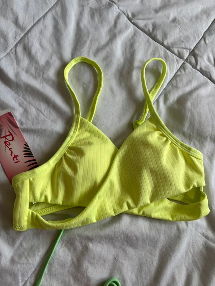 Ensemble set 2 maillots de bain bikini jaune fluo croisé vert taille XS/34 neuf - photo numéro 9