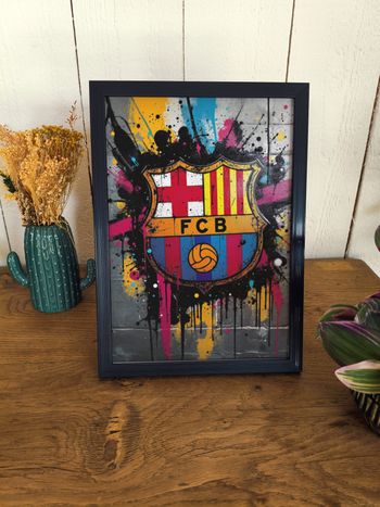 Affiche poster mural FC Barcelone A4 (21×29,7 cm) street art coloré déco chambre salon foot