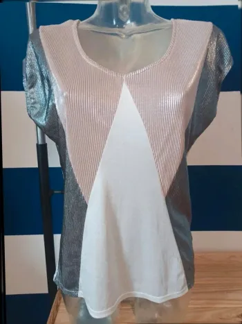 Tee-shirt manches courtes argenté femme taille 38/40