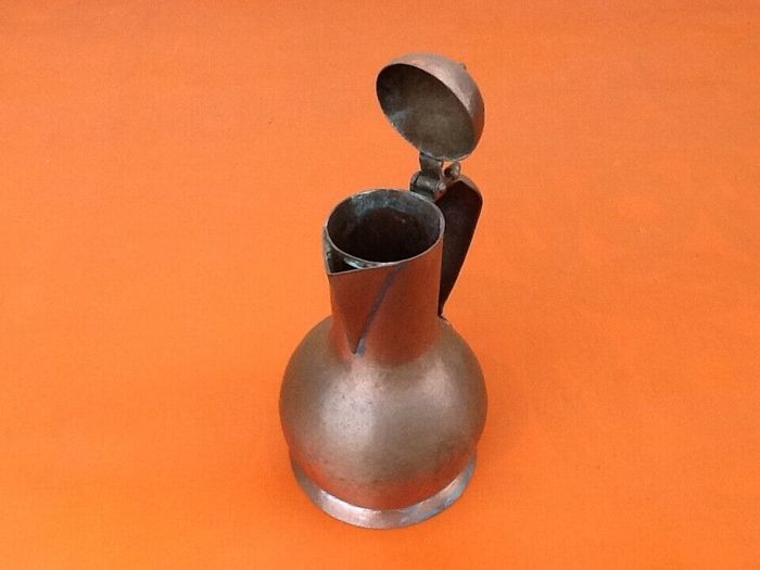 Théière ancienne Cuivre martelé et laiton - photo numéro 7