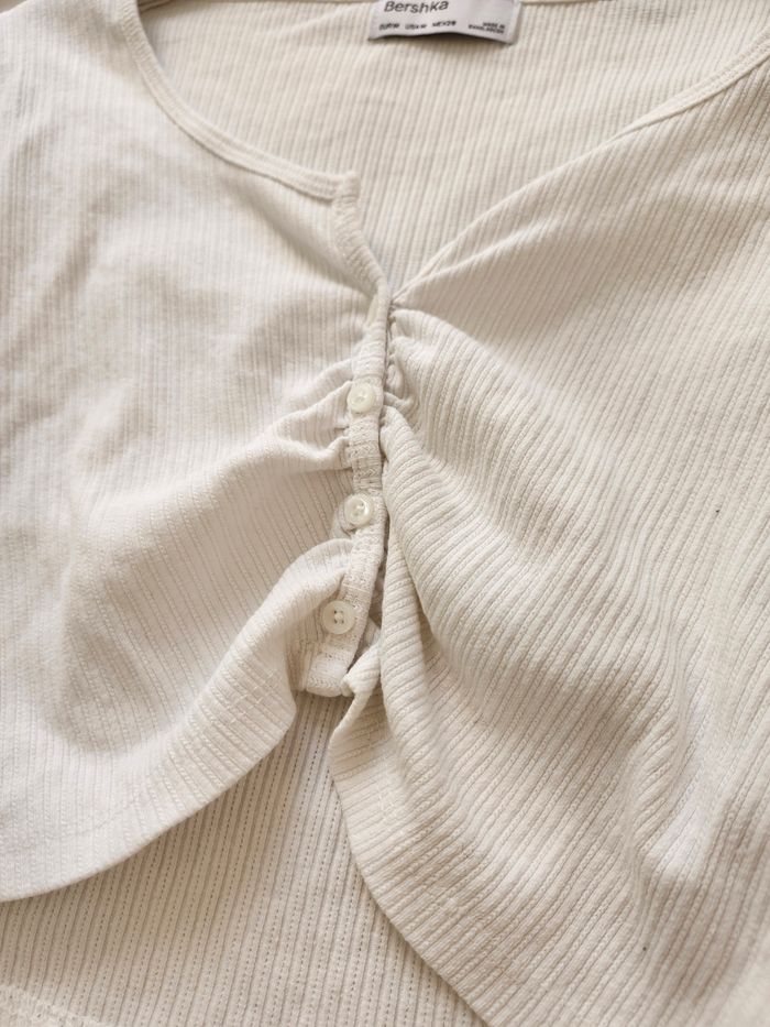 Top court manches longues Bershka taille M blanc - photo numéro 8