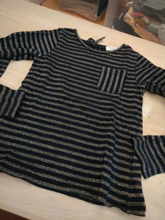 T-shirt marine rayé or Galeries Lafayette 10 ans - photo numéro 2