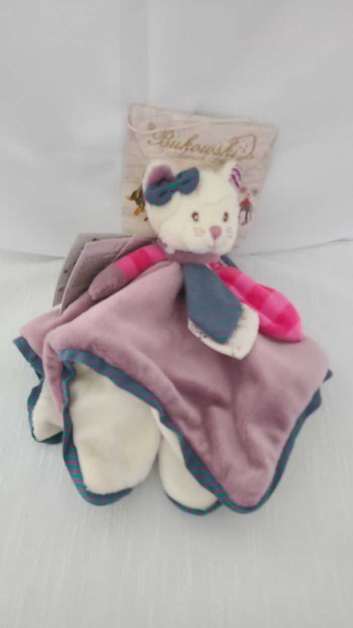 Doudou Plat BUKOWSKI Chat Rose Violet Vert - photo numéro 2