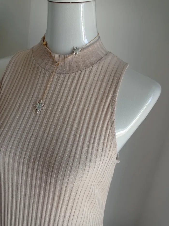 Robe longue beige côtelé fendue sur les côtés T.S H&M - photo numéro 3