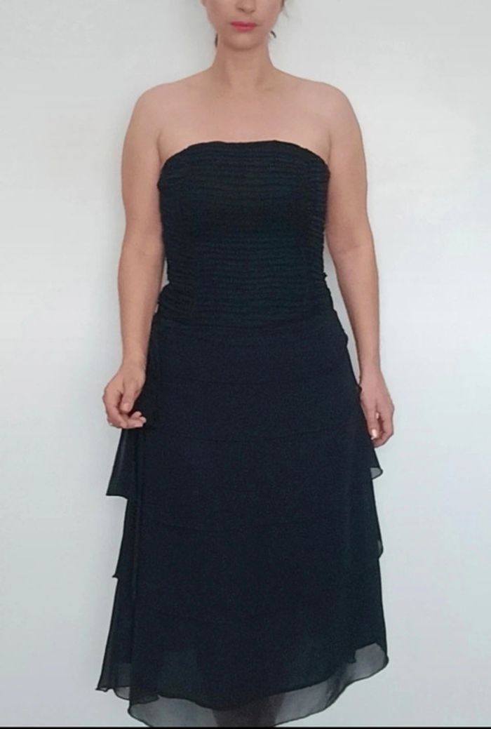 Robe cocktail bustier noire volantée chic taille 38 - photo numéro 4