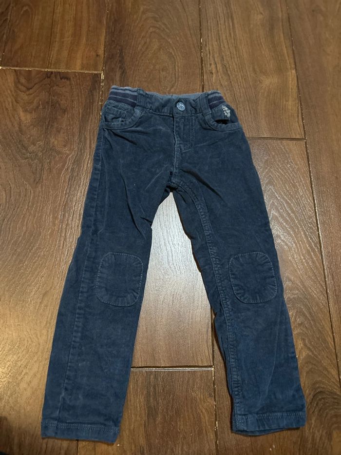 Pantalon en velours côtelé bleu a empiècements sergent major taille 3 ans - photo numéro 4
