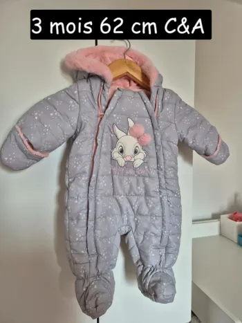 Combi pilote bébé 62 cm 3 mois C&A Disney grise intérieur rose Bambi  combinaison