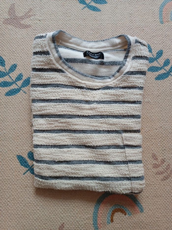 T-shirt zara man blanc crème épais rayé M 38 - photo numéro 4