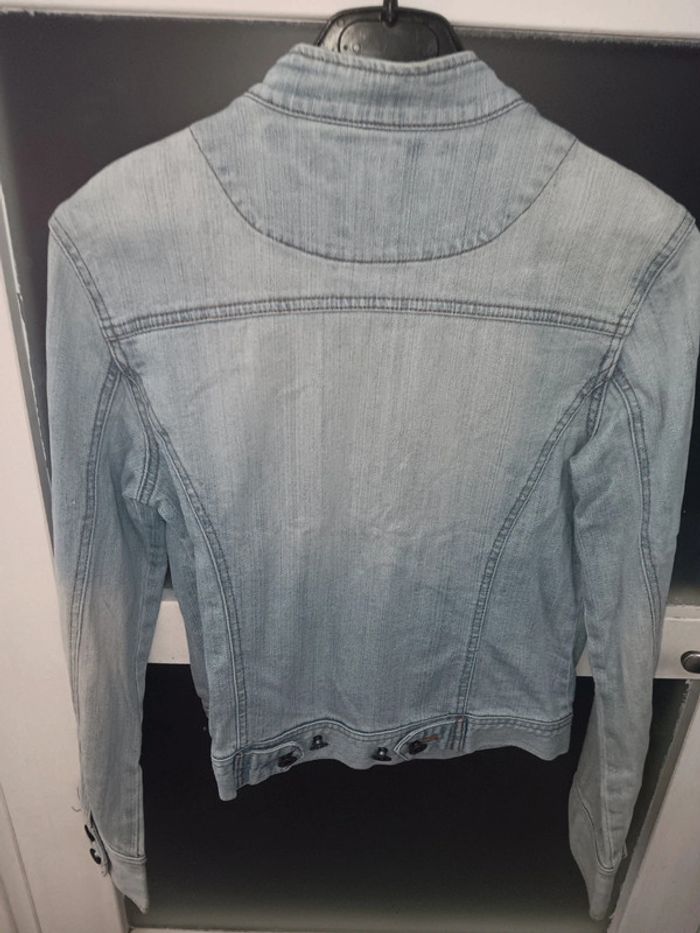 Veste en jean 14 ans bleu clair zippée style motard - photo numéro 2