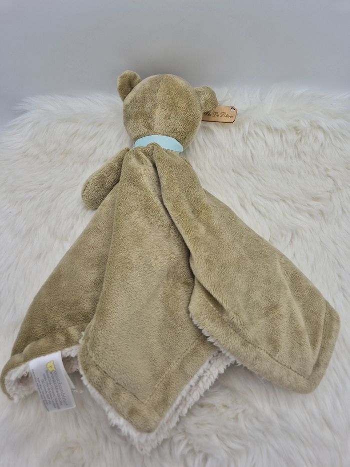 Grand doudou plat Carré Ours Beige Bleu Piccolo Bambino - photo numéro 3