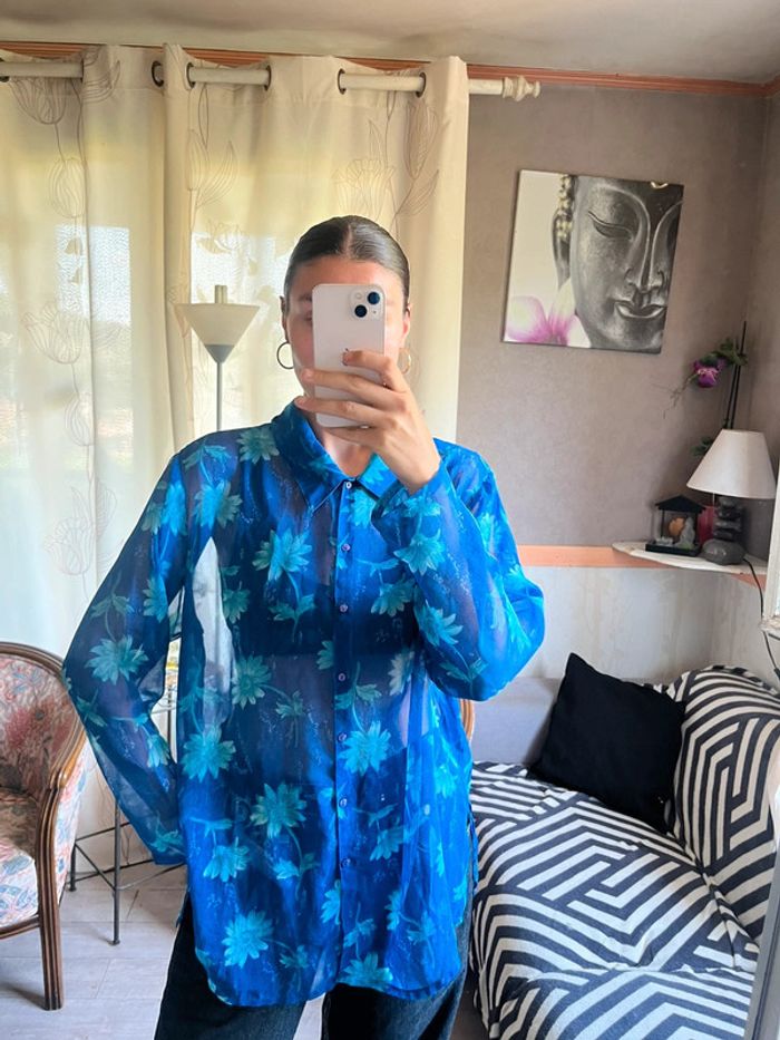 Chemise transparente fleurie vintage bohème champêtre Santiags - photo numéro 2