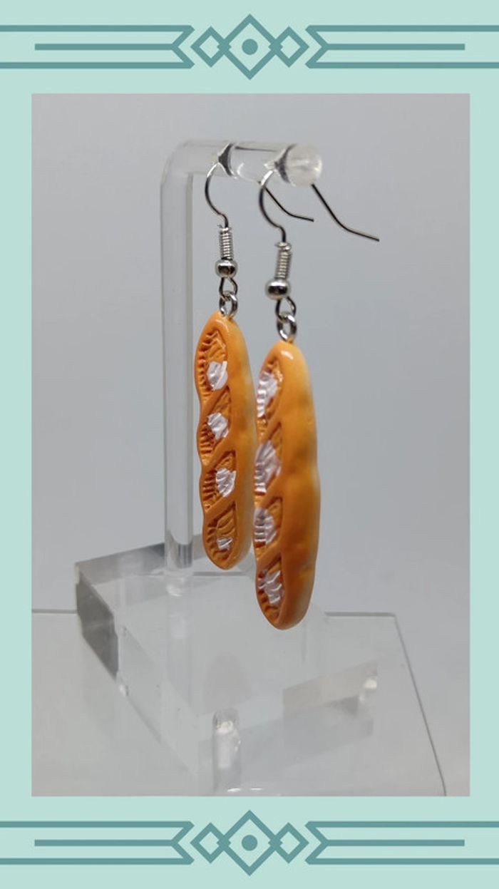🍄 paire de boucles d'oreilles baguette de pain - photo numéro 4