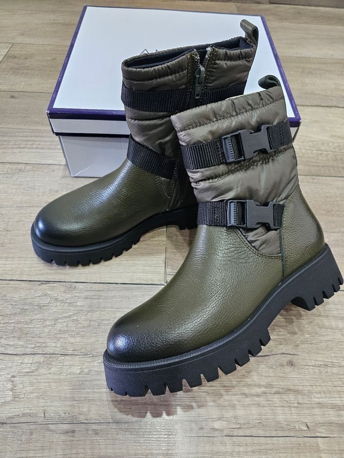 Magnifiques bottines fille en cuir, kaki, pointure 36, marque André - photo numéro 2