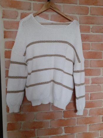 Pull larges mailles blanc et doré- Taille XL