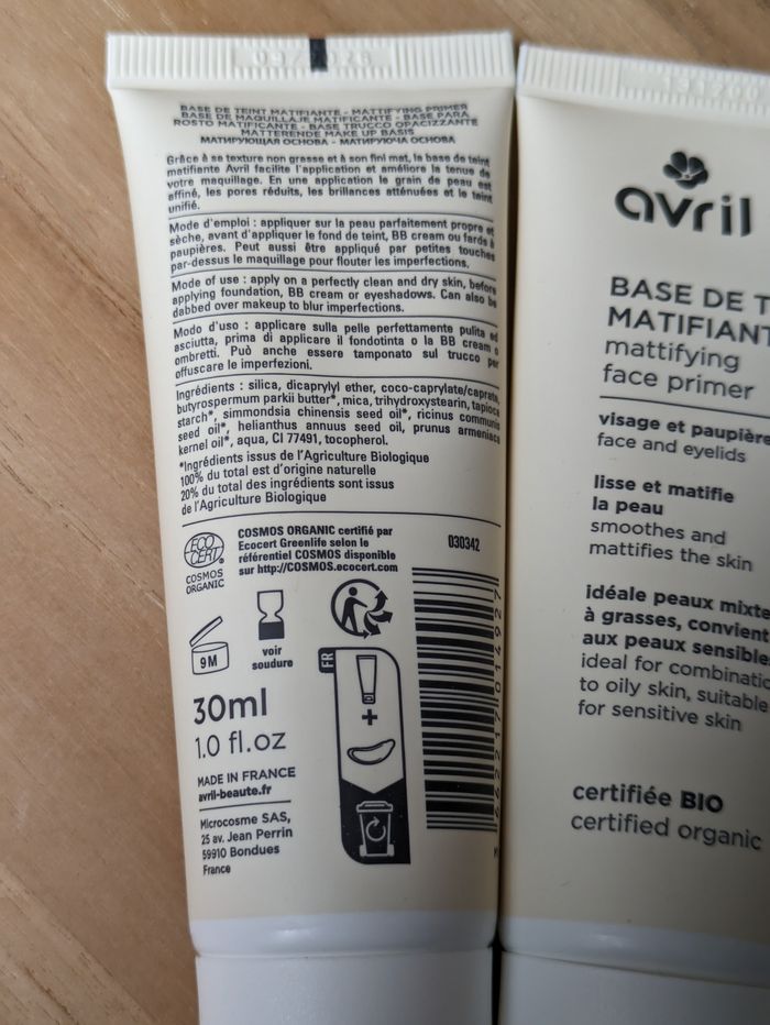 Lot de 3 bases de teint matifiante visage Avril Bio 30ml - photo numéro 2