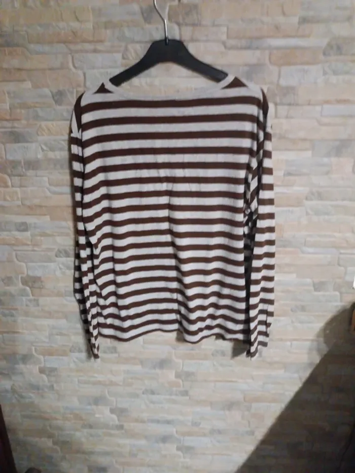 T-shirt rayé marron-gris Yessica L - photo numéro 2