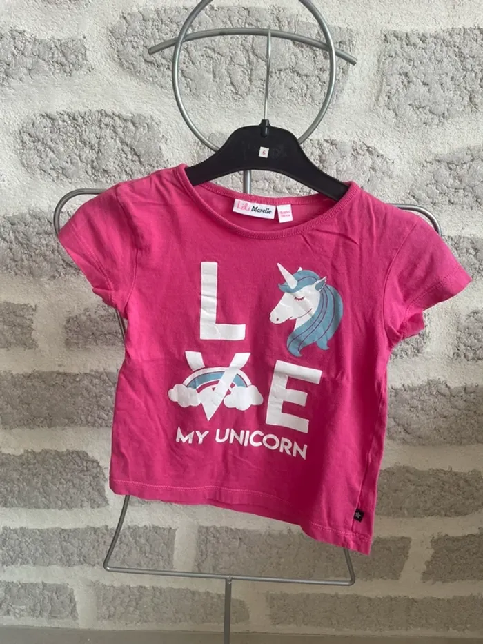 Tee shirt fille licorne arc en ciel manches courtes 6 ans Lili Marelle