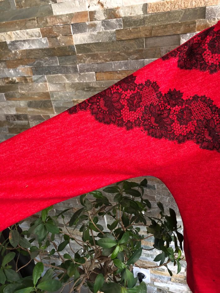Pull fin rouge avec strass 40 - photo numéro 3